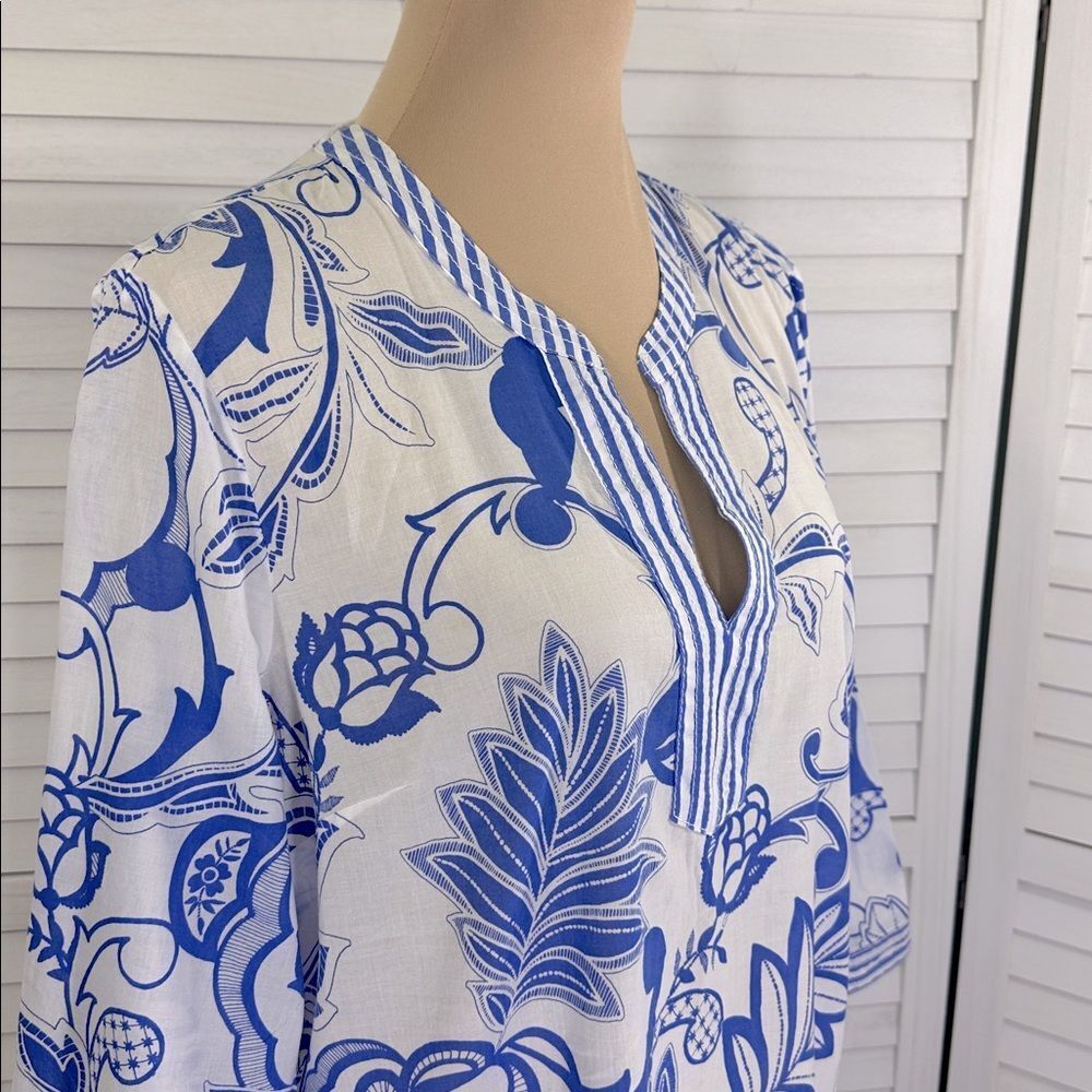 Talbots Cotton Tunic Size Large Paisley Blue White Floral NWOT - Picture 6 of 12